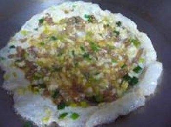 step3: 蘿蔔乾跟青蔥都必須先用油炒過，這樣蘿蔔才會脆，青蔥會香，在跟雞蛋以及一點點糖混合，下鍋煎蛋，切記一直翻鍋，用筷子稍微攪拌蛋液，讓他均勻快熟。