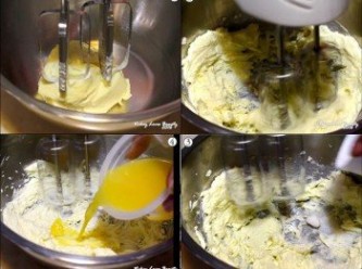 step3: 將已軟化的法國鐵塔牌發酵奶油用電打攪拌機打至變白
3.再將配方內的砂糖分三次加入後約鬆發狀
4.之後再將配方內的柳橙汁分三次加入，攪拌至完全融入發酵奶油中
（PS.分次加入砂糖及柳橙汁時，必須攪打到融入之後才可以再加下一次哦！)