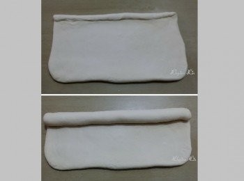step6: 然後用力擀成長方形, 噴少少水, 然後緊密地捲起。