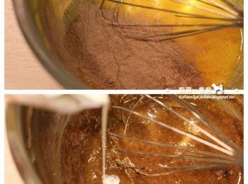 step4: 以交錯的方式將牛奶及過篩好的粉類加入，輕輕拌至無粉粒即可。