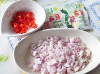 step1: 準備辣椒與紅蔥頭切細末