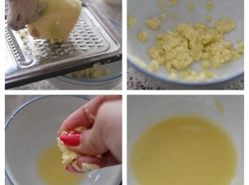 step1: 榨薑汁 ： 先將薑去皮，將薑磨成蓉，再用手榨出薑汁