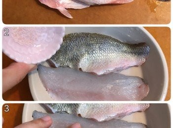 step2: 鱸魚用少許岩鹽醃30分鐘；