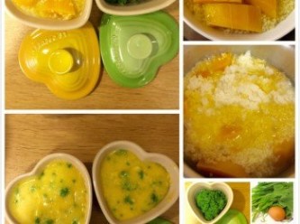step5: 寶寶吃的部分ㄧ樣把南瓜和小米粥打勻，再把翡翠均勻拌入就可以咯；大人吃的部分可以直接吃已經蒸的入口即化的南瓜和把翡翠均勻攪拌，加點胡椒更有味道喲