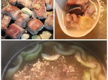 step1: 1小匙的油爆香薑片/蒜頭後, 將排骨煎到表面上色