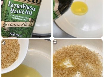 step4: 熱油鑊下百益特純橄欖油，滲出陣陣橄欖果香味，再放入意大利米炒一炒；