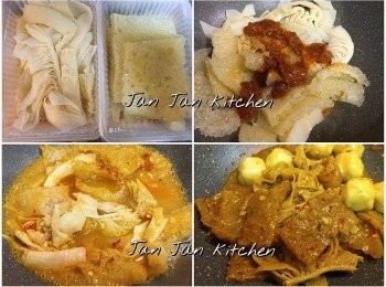 step1: 將牛柏葉及豬皮洗淨，將大件的剪細，然後汆水，感覺像乾淨點。如果唔想炆太久，可將牛柏葉汆水久一點。如果汆水耐咗，炆就減番啲時間。