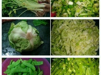 step3: 各種蔬菜分別切碎，如圖所示。然後分開各自炒熟，待用。