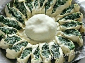 step5: 然後每份向同一方向90度轉, 洒上芝士粉或塗上蛋黃於批面，入焗爐焗25分鐘或依照酥皮包裝指示時間即可