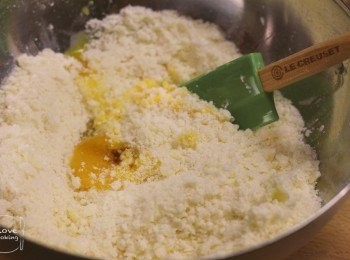 step2: 加入蛋黃, 雲呢拿油拌成粉團