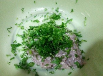 step3: 麦魚肉丸
加入芫荽，已切碎蔥花，（不需要調味）
攪均就可以搓球