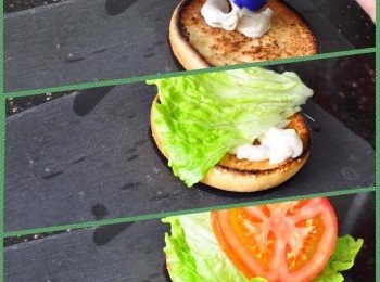 step7: 放上沙律醬，生菜和番茄