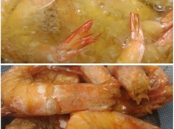 step2: 中蝦炸至金黃後撈起瀝油。