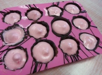 step8: 第五步驟、倒進方型盆或唧袋，唧入矽膠模内。雪片刻。