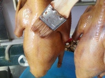 step4: 乳鴿掃上皮水,然後掛在放陰涼地方風乾約3小時