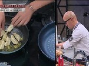 step1: 將平底鍋加入橄欖油微熱，加入蒜末翻炒後，與速凍餃子一起煎。