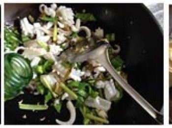 step6: 加入焯過水的魷魚，烹少許料酒，加入生抽翻炒均勻，沿鍋邊烹入少許米醋即可。