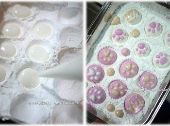 step8: 先用白色擠入模型裡，等表面稍乾就可以擠上第二層的貓爪圖案了