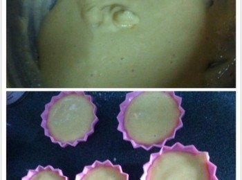 step2: 篩入自發粉，輕手攪拌均勻，裝進模型里【模型不需圖涂油】。