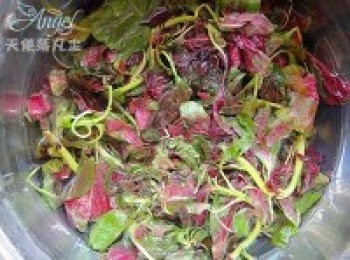 step3: 莧菜用少許水上鍋焯軟。