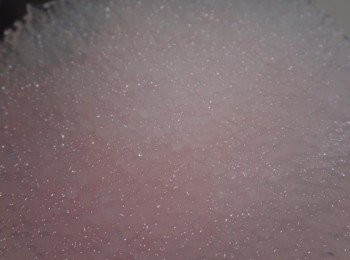 step4: 將煮熟的西谷米用冷飲用水沖洗，去掉表面的膠質、雜質，讓西谷米更Q彈透亮（可用篩網輔助），洗淨後的西谷米非常透，甚至連底部拿碗的掌心膚色皆可看見。