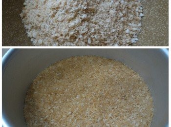 step2: 用食物處理器把瑪莉餅打碎或放入保鮮袋用擀麵棍壓碎後加入牛油溶液拌勻，再平均鋪在蛋糕模底及壓實。冷藏約半小時。