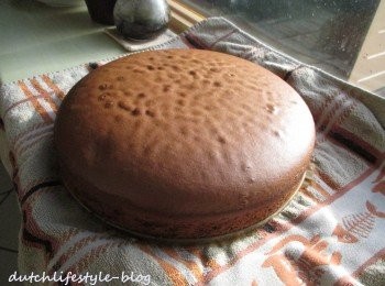 step6: 未抹上奶油前的蛋糕，1/2完成。