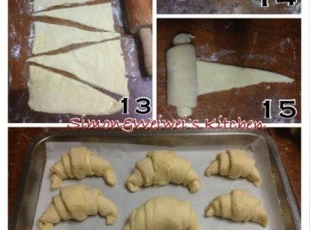 step13: 取出麵糰再次桿成50X20cm的長方形，切成底部10cm，高約20cm的等腰三角形，開頭與結尾如果真的無法切成等腰三角型，直角三角型也勉強可以!