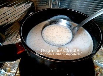 step18: 盛起西米露待涼10分鐘後蓋上保鮮紙放入雪櫃靜待一晚