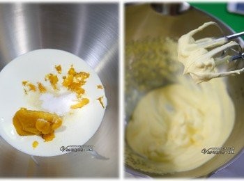 step1: 把全部材料放入鋼盆後，先低速再高速打到尾端硬挺即可