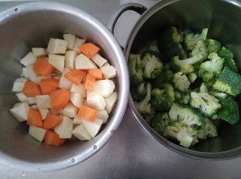 step1: 因為花椰菜有農藥殘留，所以需泡水3-6小時，期間需換新水再泡，