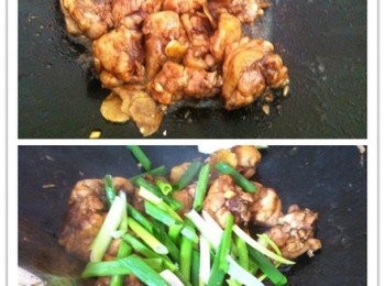 step3: 2大火炒翻至半雞肉熟透，半收汁，加入蔥條快手炒翻即可。如果想要多汁可以加少許食水燜煮。