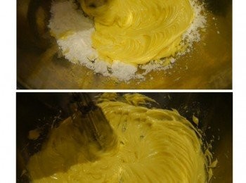 step2: 打軟牛油與糖粉至淡黃色。