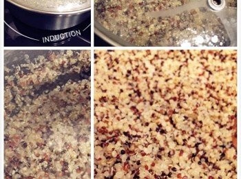 step2: 藜麥像煮飯一樣，（我用小鍋不用電飯煲），小火煮，約15分鐘已經熟透，不用立即掀蓋，稍微燘焗，待水份收乾一些，