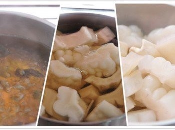 step2: 備一鍋滾水，將茶葉放入滾煮至葉片散開，再將苦瓜放入滾煮約10分鐘關火撈起