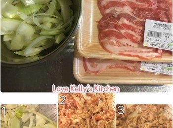 step1: 用<span class="group_2">調味料</span>先醃5分鐘，洋蔥切片備用；