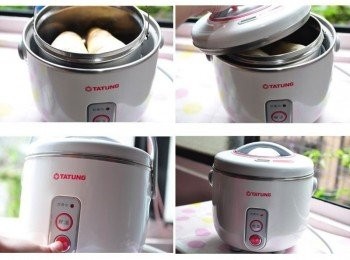 step3: 輕輕的提起放入電鍋中，蓋上外鍋蓋，再啟動電源，開始工作囉!