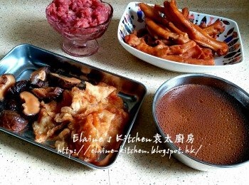 step14: 將每樣材料及汁料分開盛起 , 魚肚用剪刀剪成細片