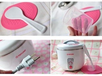 step10: 還有多項貼心小設計:粉紅色的隔熱矽膠墊、小飯匙、粉紅色的量杯、及三腳轉換插頭插頭(方便旅行國外或遊學遊子使用)