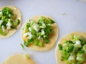 step5: 再將蔥花均勻灑在餃皮上層