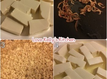 step1: 豆腐切切粒/件蒸6分鐘，蒸起後倒走多餘水份；