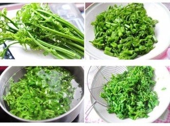 step2: 將過貓多次沖洗後切成小段狀，放入滾水川燙約1~2分鐘撈起放涼或冰鎮後裝盤備用