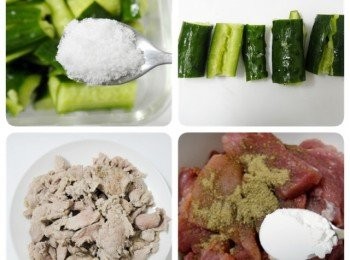 step2: 3. 青瓜長段並以菜刀拍裂，加1小匙鹽抓醃10分鐘出水

4. 起油鍋用小火爆香花椒碎末後熄火，加入蔥薑蒜蓉及混合醬汁成為椒麻醬

5. 起一鍋水煮滾後熄火，將雞肉片放入慢慢燙熟後（約泡5分鐘）撈起