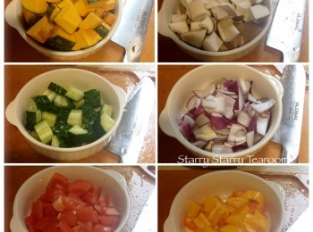 step1: 先將所有蔬菜切粒，備用。