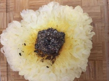 step3: 新鮮雪耳去黑色位置及較為硬身的深黃色位置，洗淨後1小件1小件的剪開