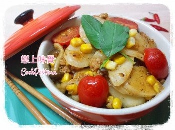 step11: 離火下將九層塔拌勻即可。