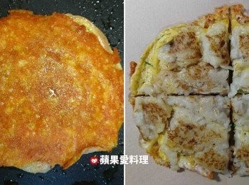 step9: 乳酪絲底部呈金黃脆皮時，取出放到吸油紙上，切塊。