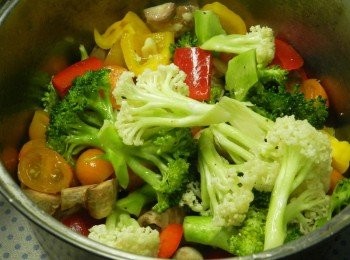 step2: 將青菜放入鍋中，加入1大匙油拌勻