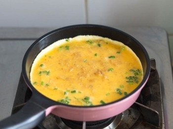 step5: 開中火，鍋中下少許油，倒入已打勻之蛋液