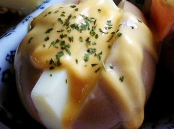 step6: 【<span class="group_3">荷蘭醬</span>豆腐<span class="group_4">滷蛋</span>】 <span class="group_3">荷蘭醬</span>的作法 準備三大匙左右的奶油，融化備用 二顆蛋黃加少許的鹽少許、二大匙的水、檸檬汁 1.隔水加熱蛋黃、二大匙的水、檸檬汁(要不停的攪拌) 攪拌的過程中，加入少許的鹽 2.再慢慢加入已融化的奶油 3.攪拌至漸漸濃稠時離火 淋在豆腐<span class="group_4">滷蛋</span>上再灑上巴西里即可